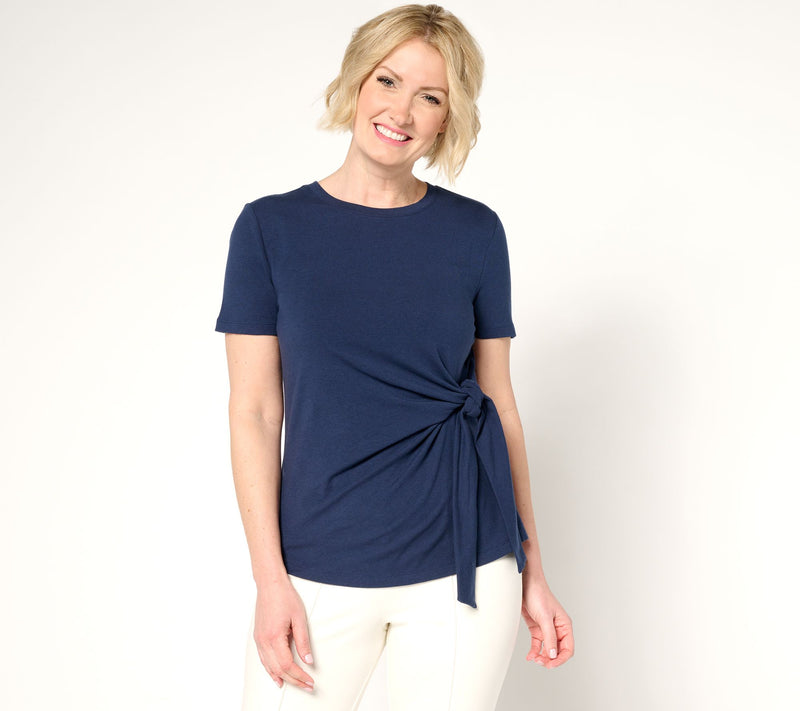 BEAUTIFUL by Lawrence Zarian Classic Knit Short Sleeve Tie Front Top — Main view