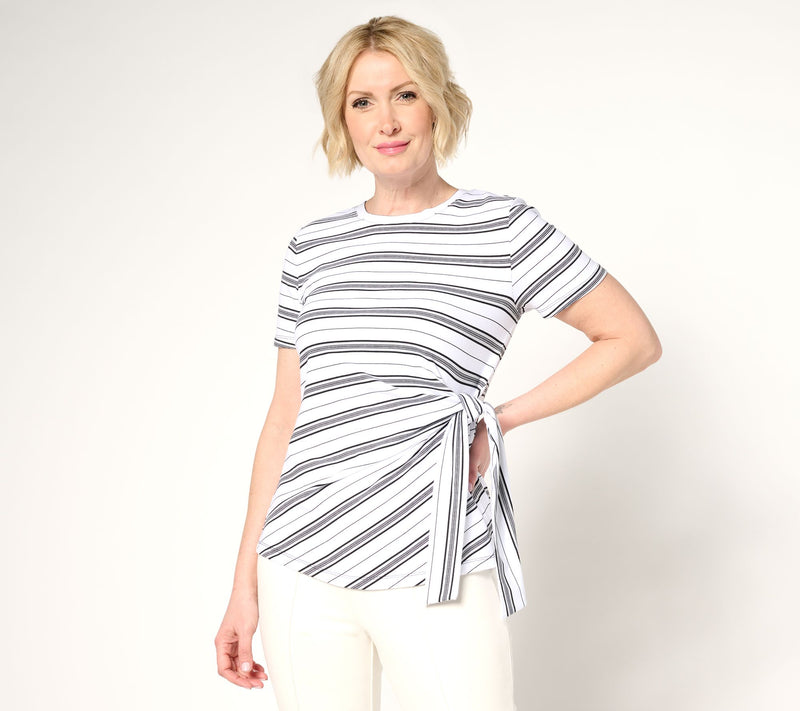 BEAUTIFUL by Lawrence Zarian Classic Knit Short Sleeve Tie Front Top — View 7