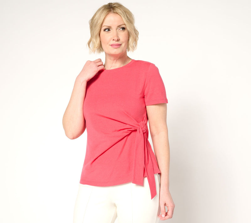 BEAUTIFUL by Lawrence Zarian Classic Knit Short Sleeve Tie Front Top — View 9