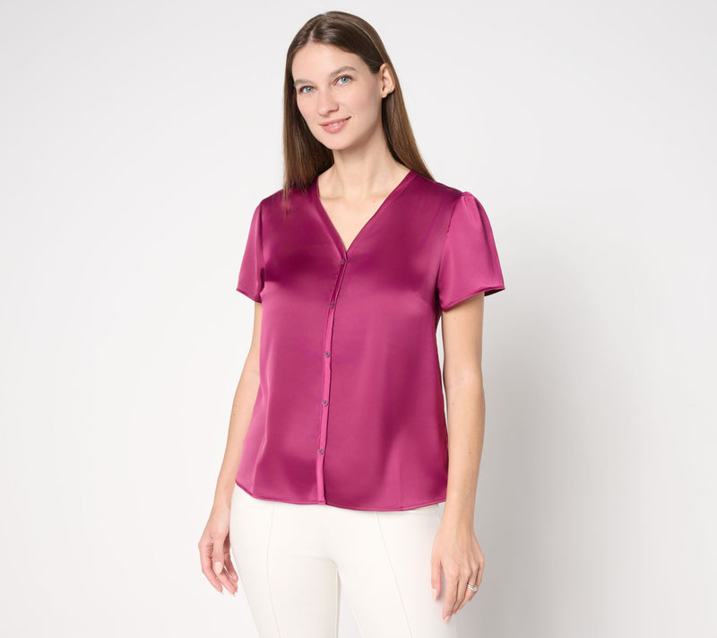 BEAUTIFUL by Lawrence Zarian Cap Sleeve Button Front Top — View 12
