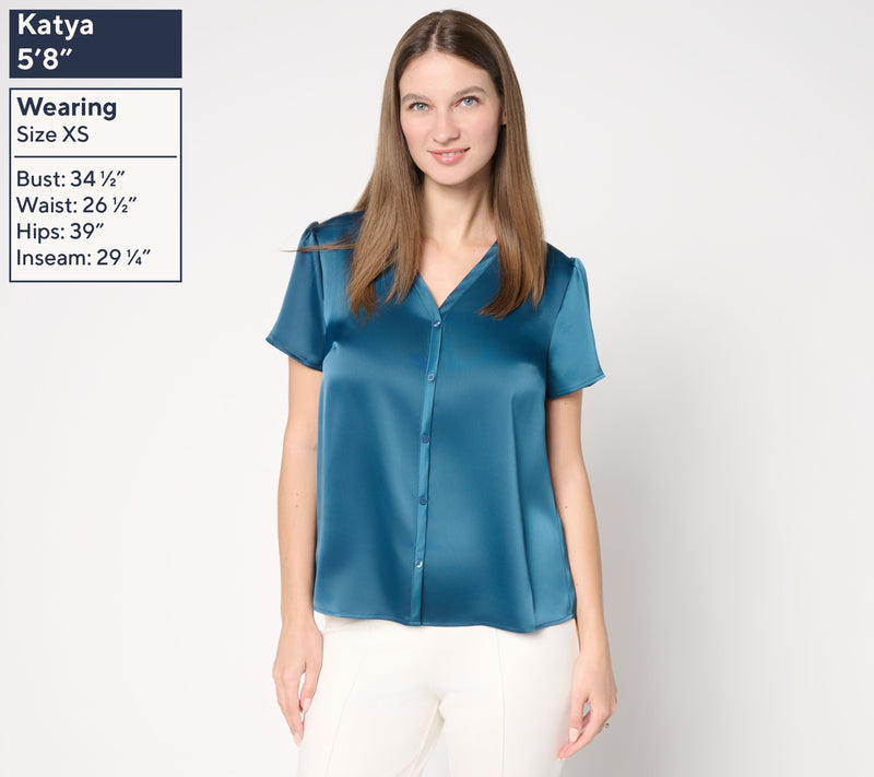 BEAUTIFUL by Lawrence Zarian Cap Sleeve Button Front Top — View 3