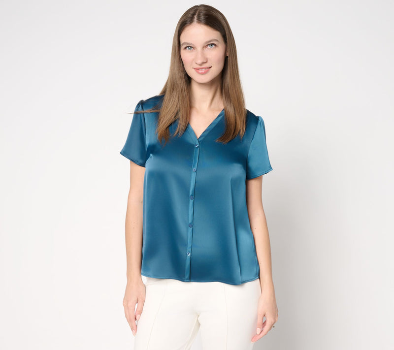 BEAUTIFUL by Lawrence Zarian Cap Sleeve Button Front Top — View 13
