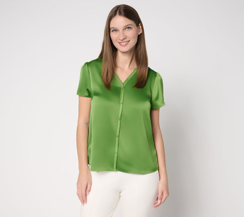 BEAUTIFUL by Lawrence Zarian Cap Sleeve Button Front Top — View 14