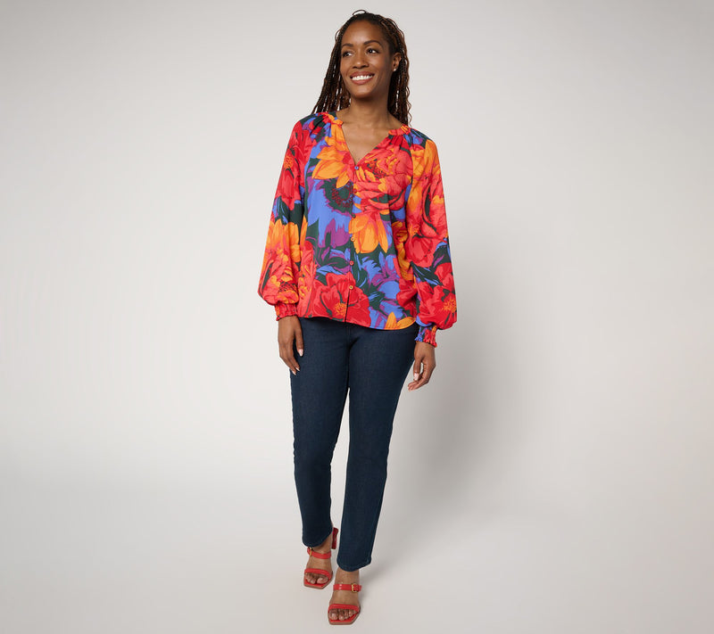 BEAUTIFUL by Lawrence Zarian Printed Blouson Sleeve Blouse — View 5