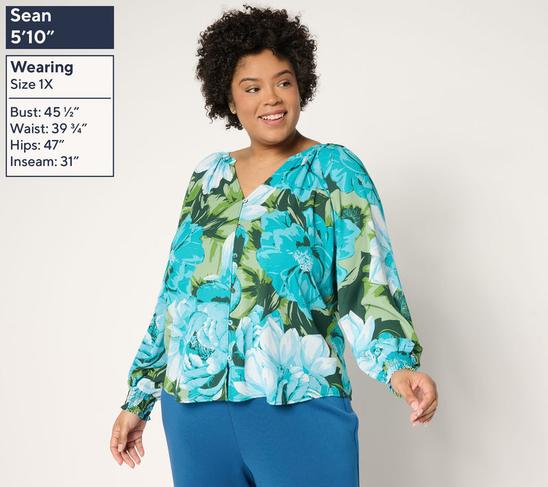 BEAUTIFUL by Lawrence Zarian Printed Blouson Sleeve Blouse — View 2