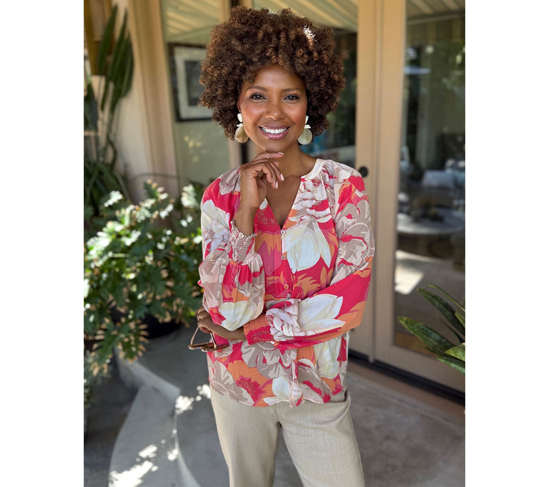 BEAUTIFUL by Lawrence Zarian Printed Blouson Sleeve Blouse — View 7