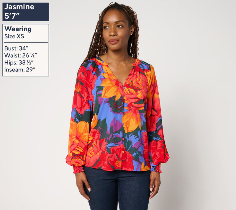 BEAUTIFUL by Lawrence Zarian Printed Blouson Sleeve Blouse — View 3