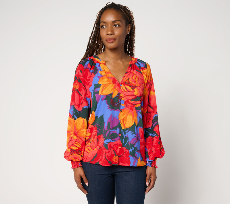 BEAUTIFUL by Lawrence Zarian Printed Blouson Sleeve Blouse — View 12