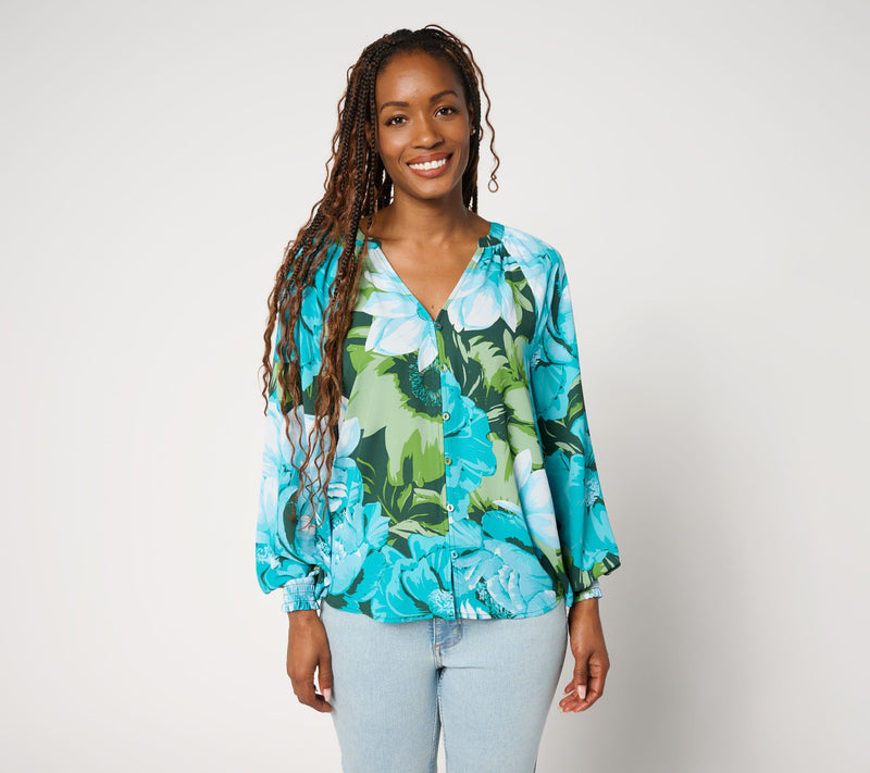 BEAUTIFUL by Lawrence Zarian Printed Blouson Sleeve Blouse — View 13
