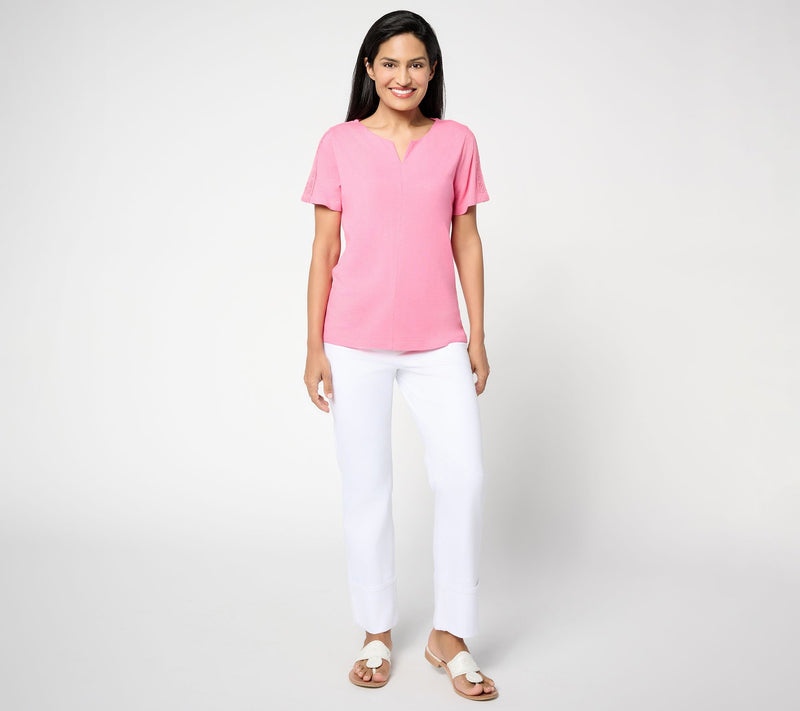 BEAUTIFUL by Lawrence Zarian Short Sleeve Knit Top with Lace Detail — View 13