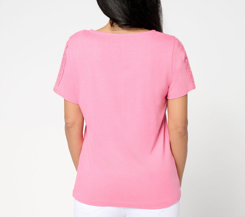 BEAUTIFUL by Lawrence Zarian Short Sleeve Knit Top with Lace Detail — View 12