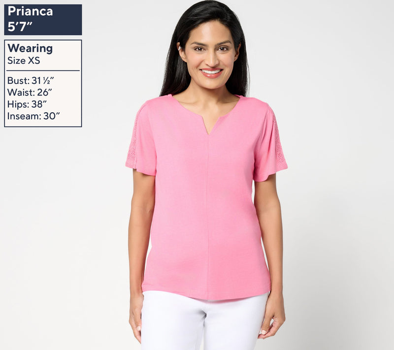 BEAUTIFUL by Lawrence Zarian Short Sleeve Knit Top with Lace Detail — View 11