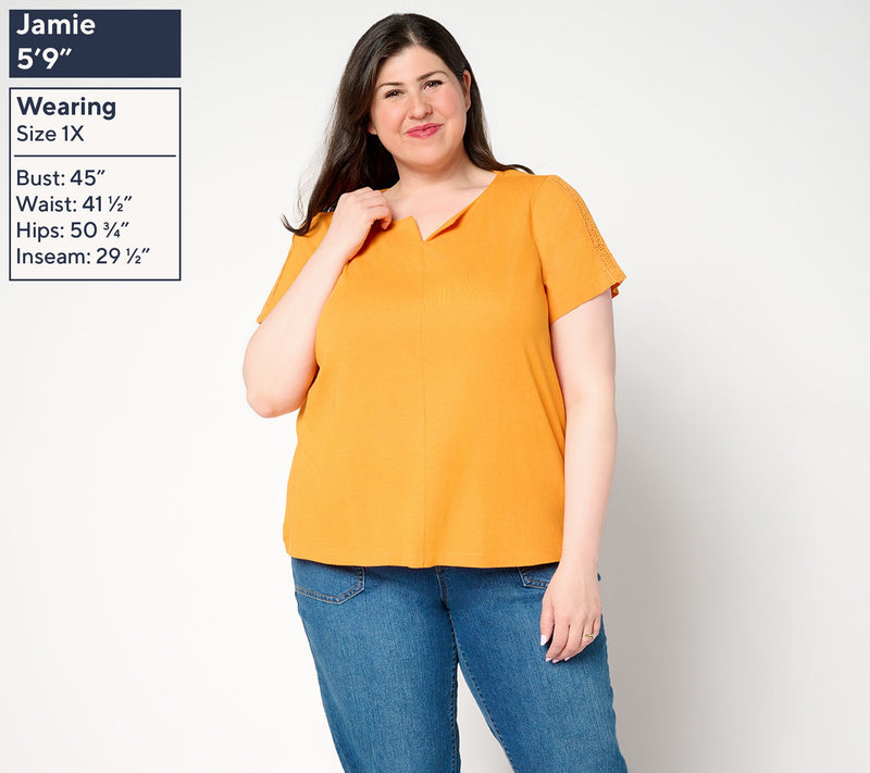 BEAUTIFUL by Lawrence Zarian Short Sleeve Knit Top with Lace Detail — View 10