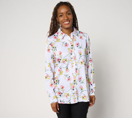 nicole by Nicole Miller Regular Button Front Boyfriend Shirt