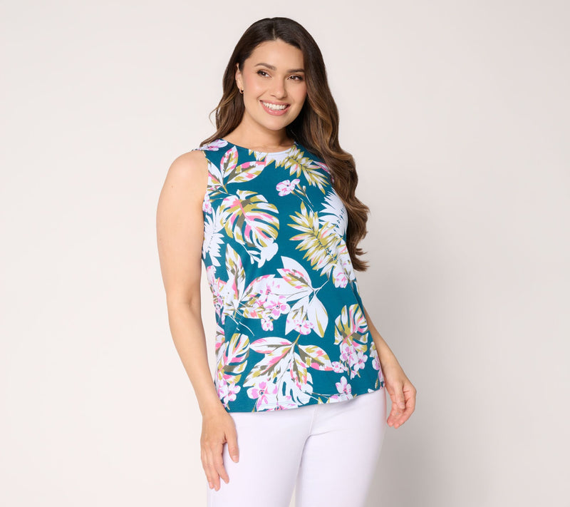 Denim & Co. Beach Jersey Round Neck Tank with Button Back — View 19
