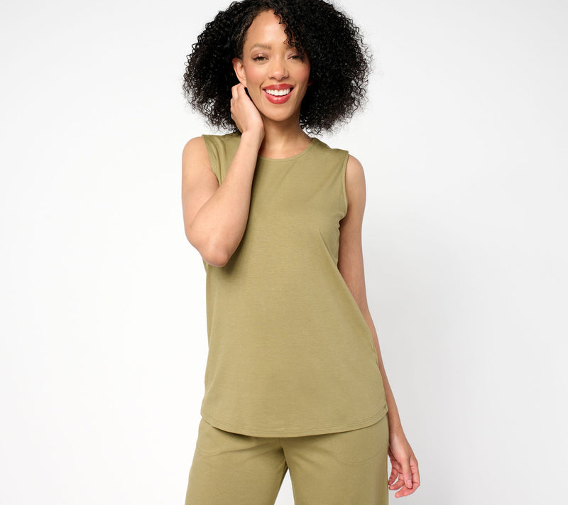 Denim & Co. Beach Jersey Round Neck Tank with Button Back — View 3