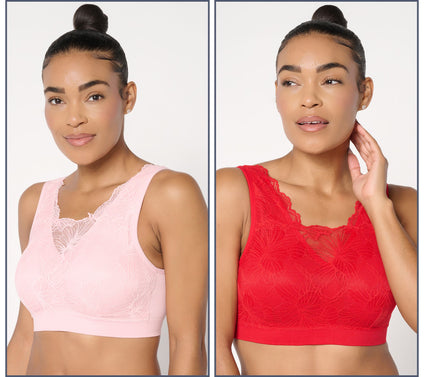 Breezies Seamless Set of (2) Lace Cami Bras with Removeable Pads