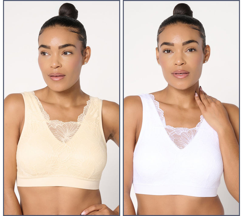 Breezies Seamless Set of (2) Lace Cami Bras with Removeable Pads — View 9