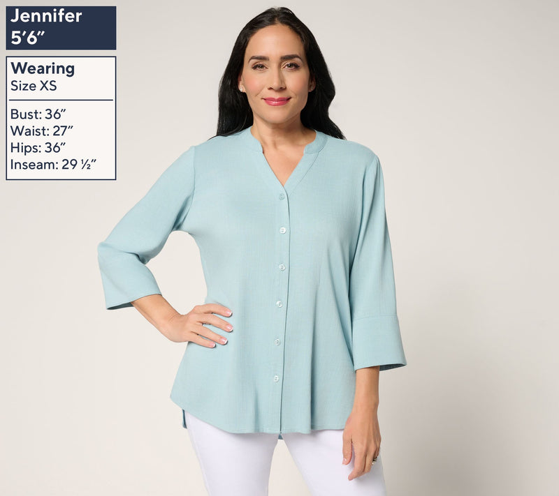Attitudes by Renee Petite Stretch Woven Button Front Tunic — View 8