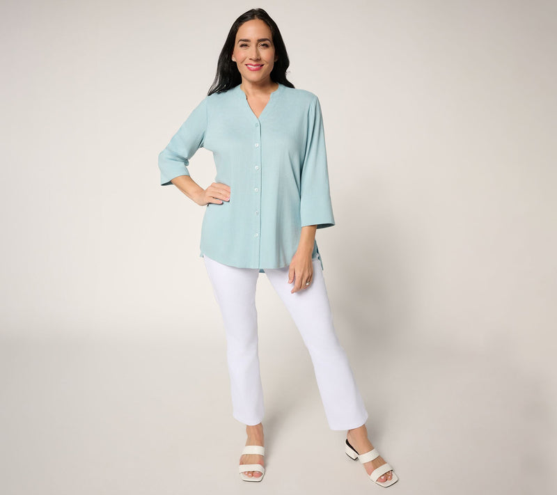 Attitudes by Renee Petite Stretch Woven Button Front Tunic — View 10