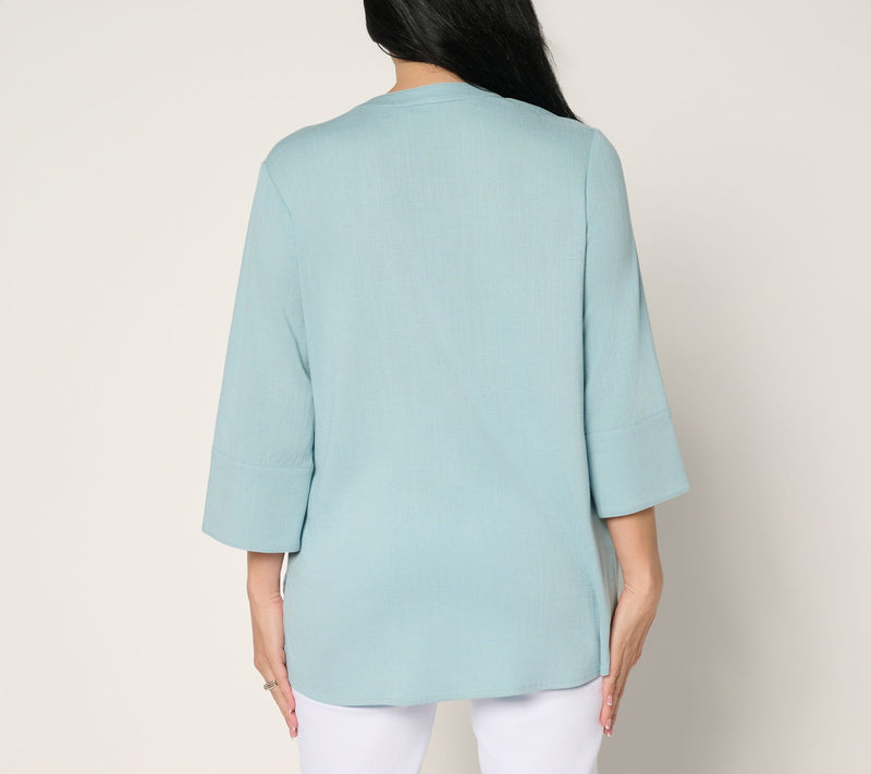 Attitudes by Renee Petite Stretch Woven Button Front Tunic — View 9