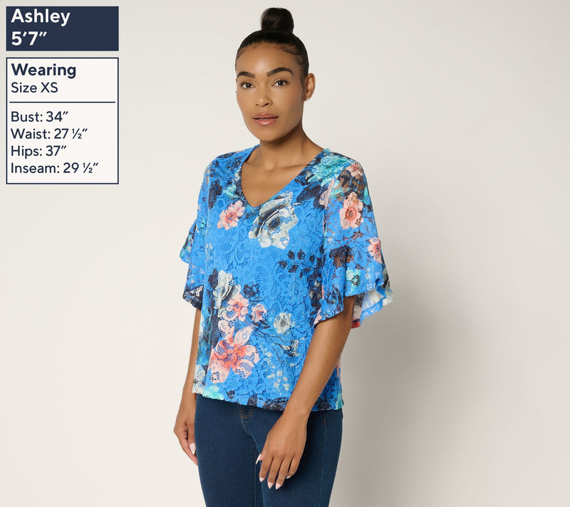 Women with Control Printed Lace Ruffle Sleeve Blouse — View 3