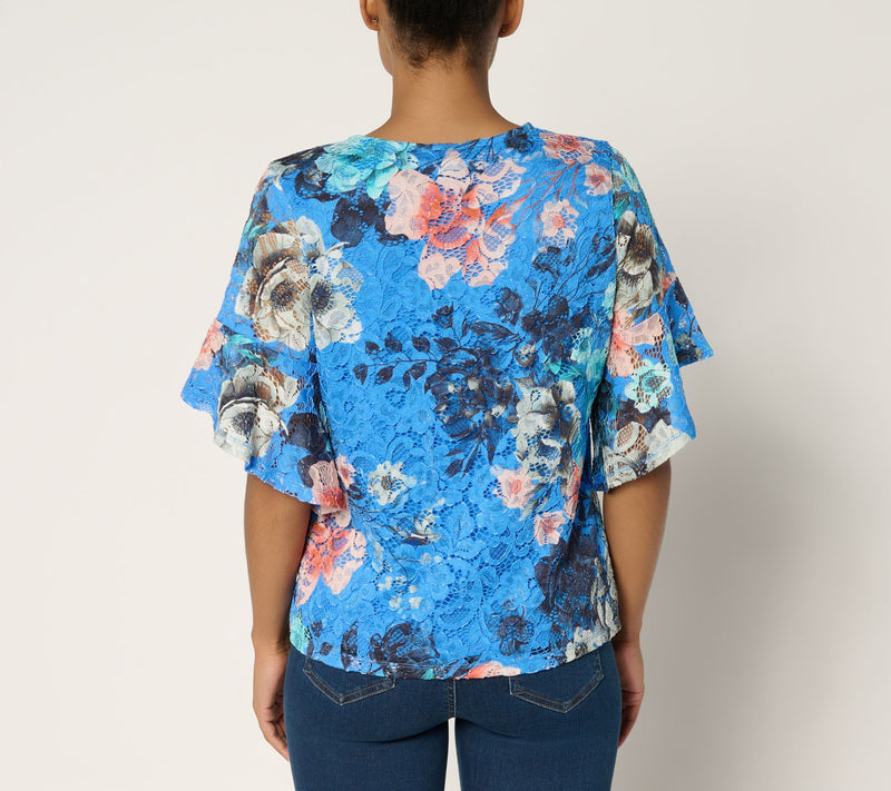 Women with Control Printed Lace Ruffle Sleeve Blouse — View 4