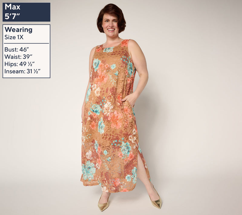 Women with Control Petite Printed Lace Midi Dress — View 2