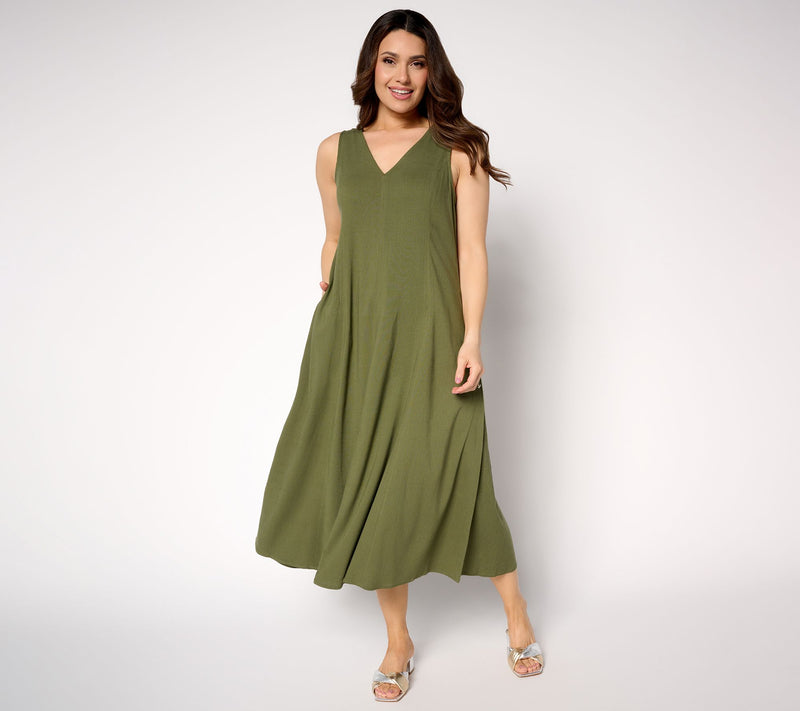 Women with Control Petite Stretch Woven Midi Dress — View 3