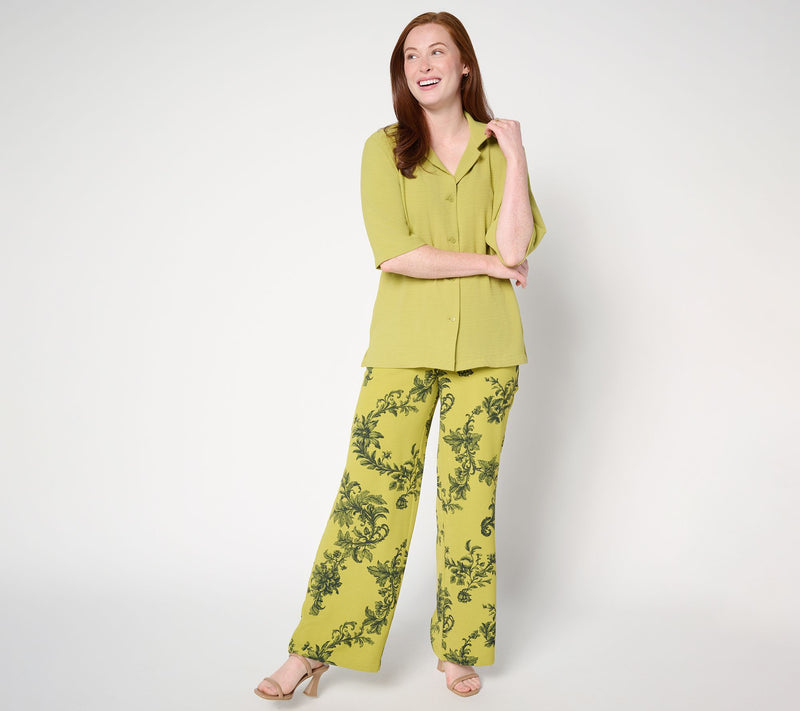 Women with Control Petite Printed Woven Full Length Pants — View 11