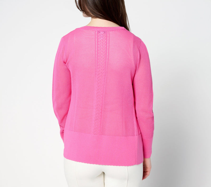 Isaac Mizrahi Live! Floral Pointelle Scallop Trim Cardigan — View 4