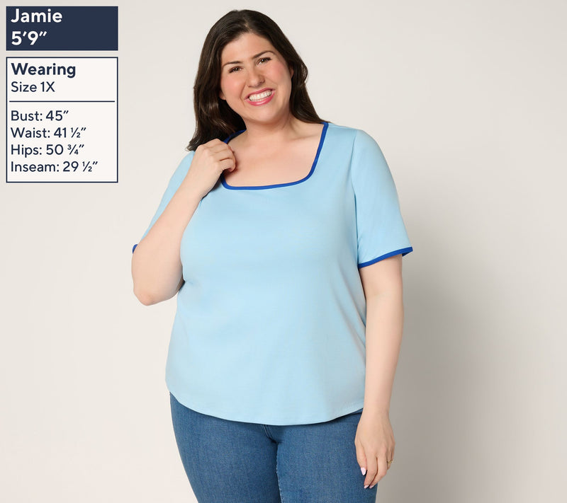 Isaac Mizrahi Live! Essentials Micro Pima Square Neck Top — View 2