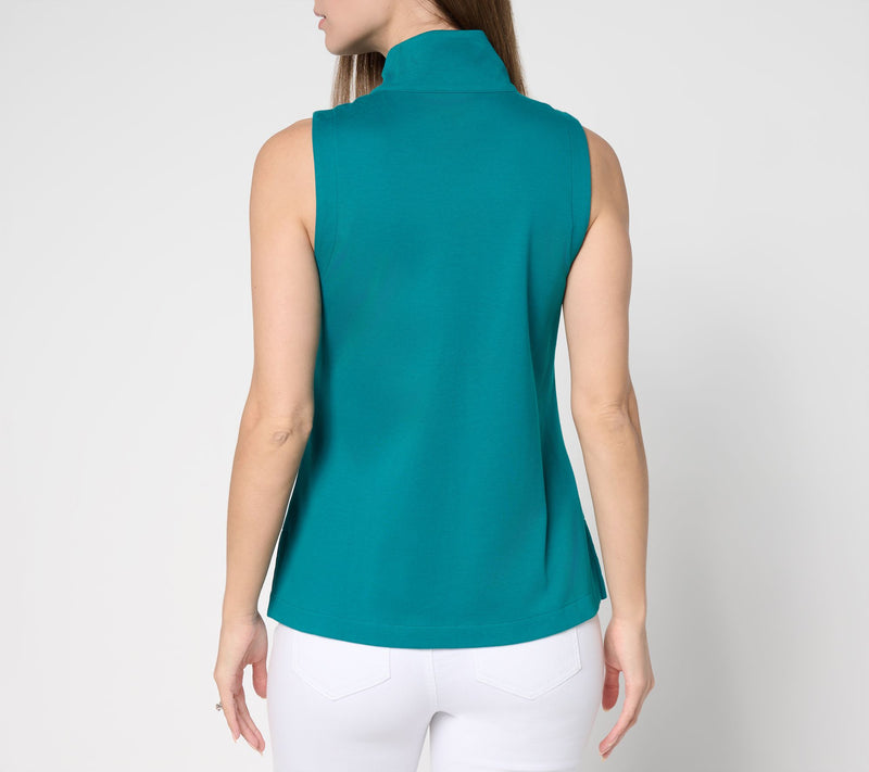 Isaac Mizrahi Live! Essentials Pima Cotton Zip Up Sleeveless Top — View 4