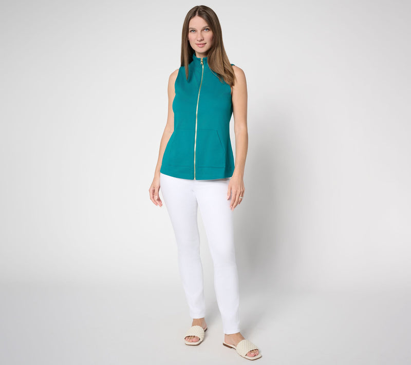 Isaac Mizrahi Live! Essentials Pima Cotton Zip Up Sleeveless Top — View 5