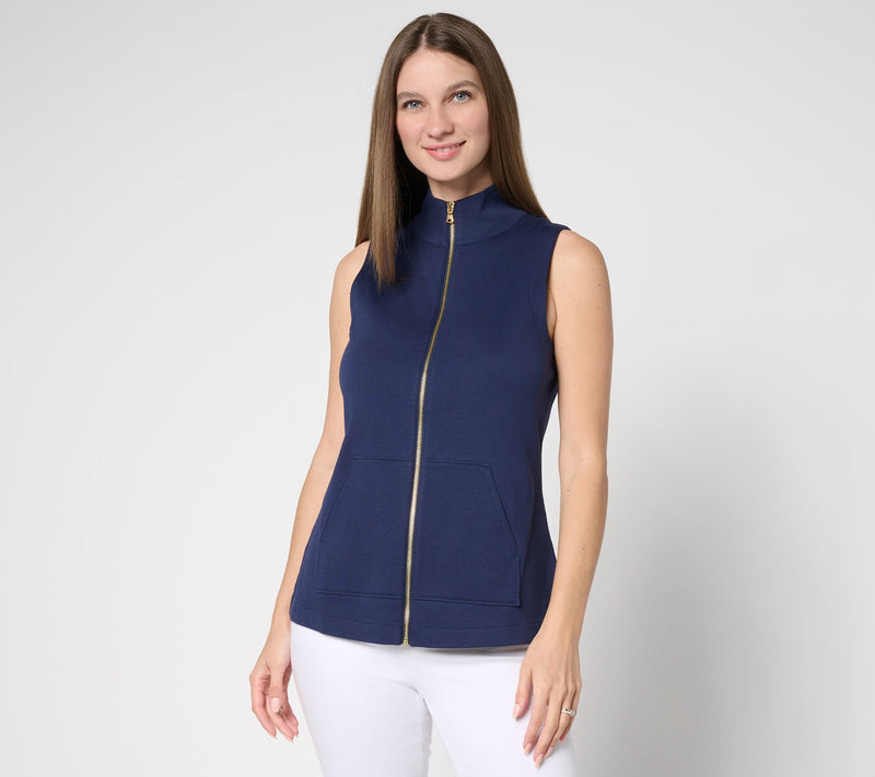 Isaac Mizrahi Live! Essentials Pima Cotton Zip Up Sleeveless Top — View 11
