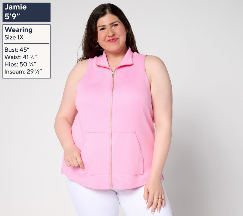 Isaac Mizrahi Live! Essentials Pima Cotton Zip Up Sleeveless Top — View 2