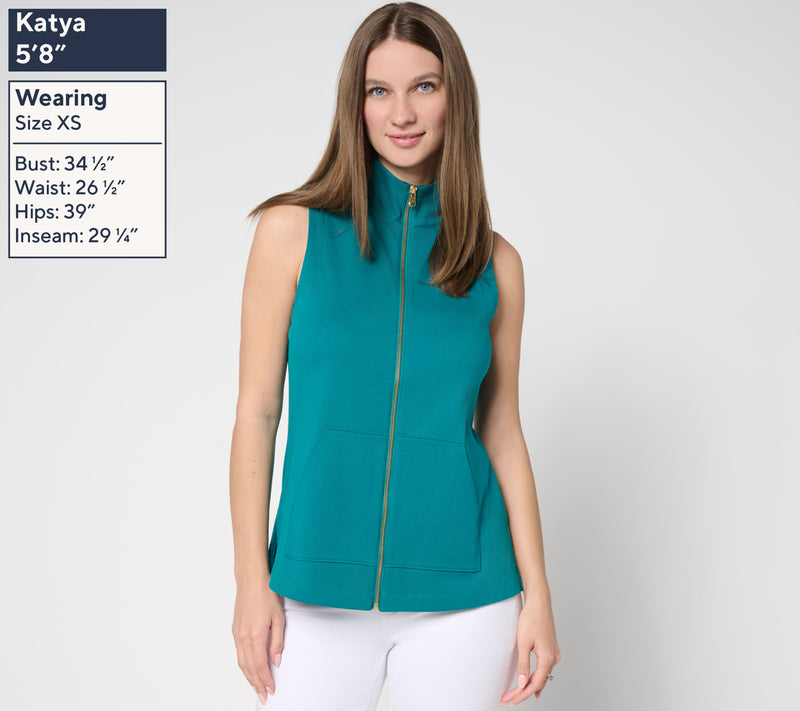 Isaac Mizrahi Live! Essentials Pima Cotton Zip Up Sleeveless Top — View 3