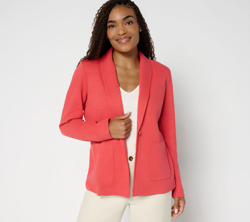 Denim & Co. Textured Cotton Button Front Blazer with Pockets — Main view