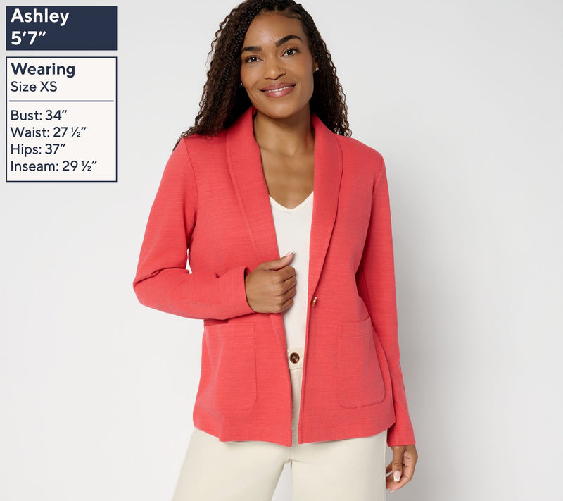 Denim & Co. Textured Cotton Button Front Blazer with Pockets — View 3