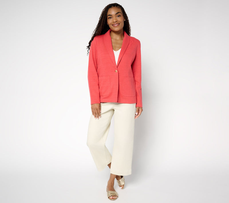 Denim & Co. Textured Cotton Button Front Blazer with Pockets — View 5