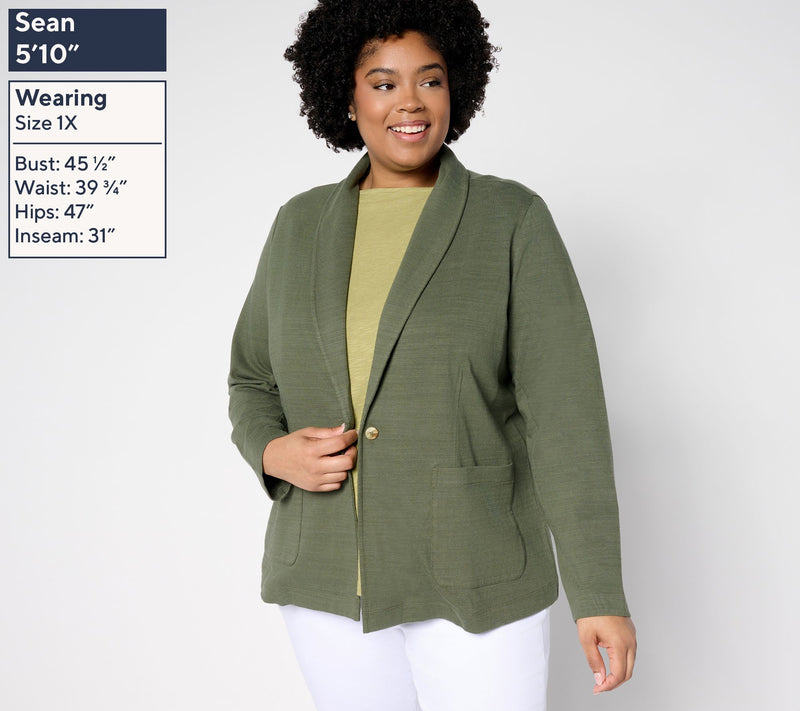 Denim & Co. Textured Cotton Button Front Blazer with Pockets — View 2