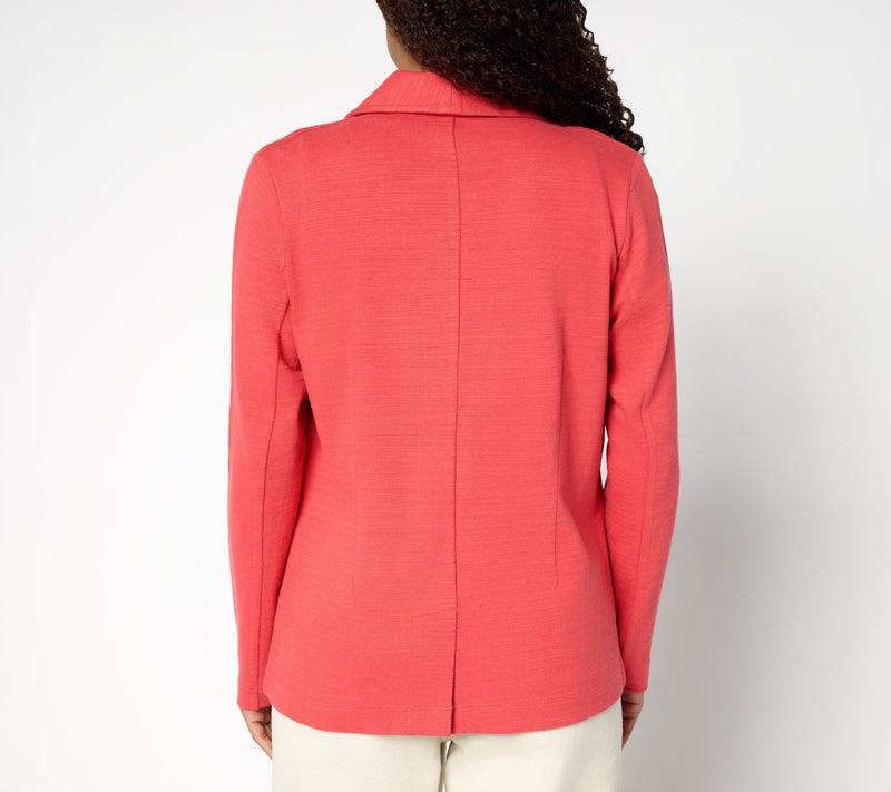 Denim & Co. Textured Cotton Button Front Blazer with Pockets — View 4