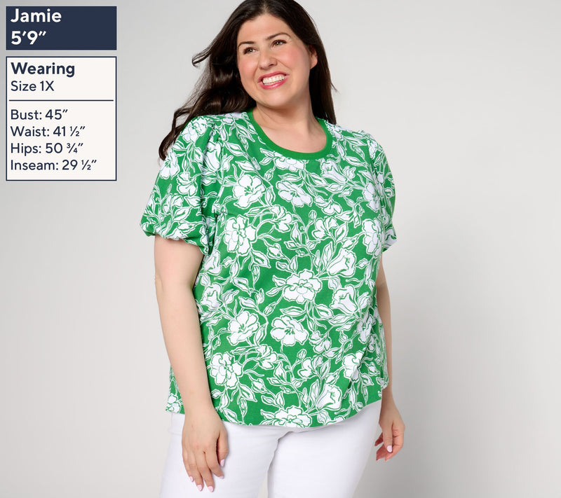 Isaac Mizrahi Live! Printed A-La-Modal Puff Sleeve Top — View 10