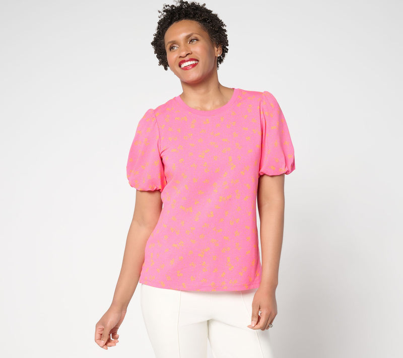 Isaac Mizrahi Live! Printed A-La-Modal Puff Sleeve Top — View 3