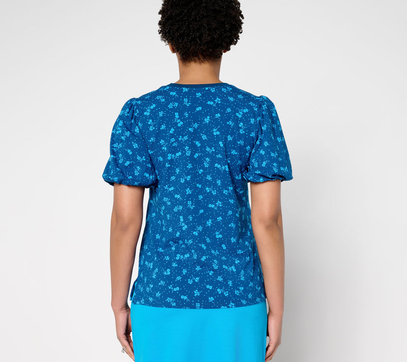 Isaac Mizrahi Live! Printed A-La-Modal Puff Sleeve Top — View 12