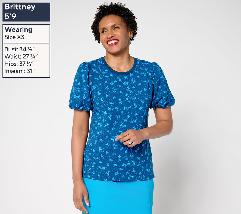 Isaac Mizrahi Live! Printed A-La-Modal Puff Sleeve Top — View 11