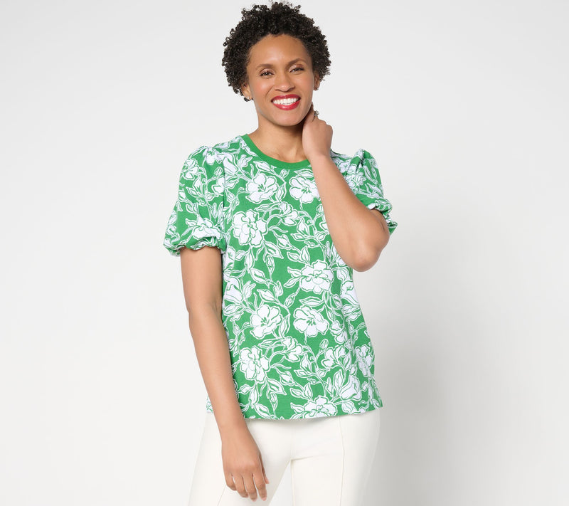 Isaac Mizrahi Live! Printed A-La-Modal Puff Sleeve Top — View 7