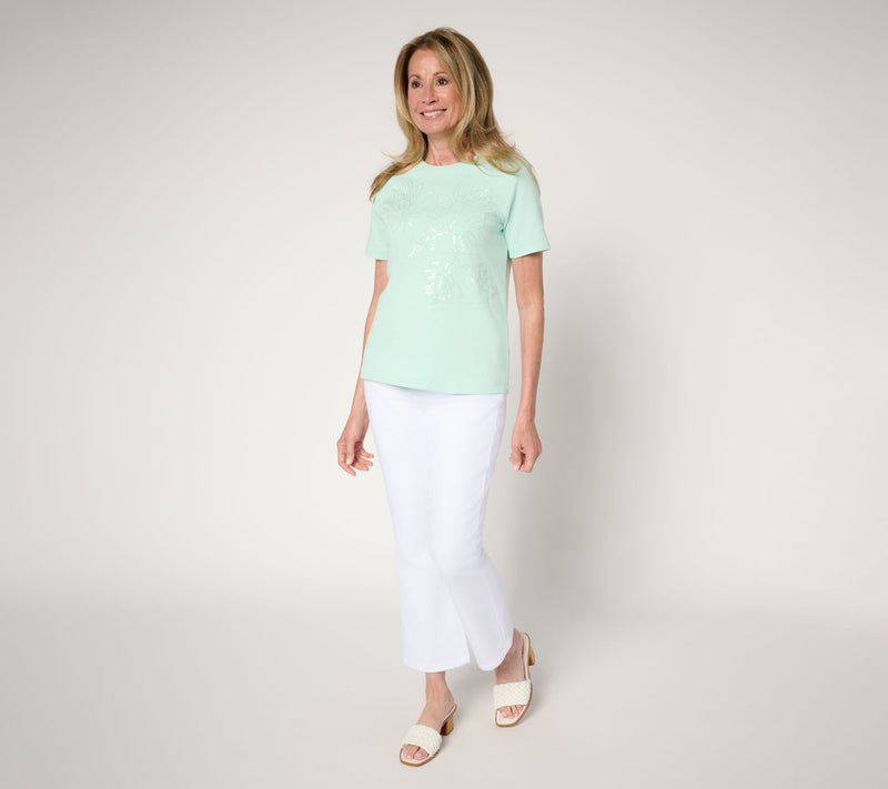 Isaac Mizrahi Live! Easy Fit Cotton Crew Neck Sequin T-Shirt — View 5