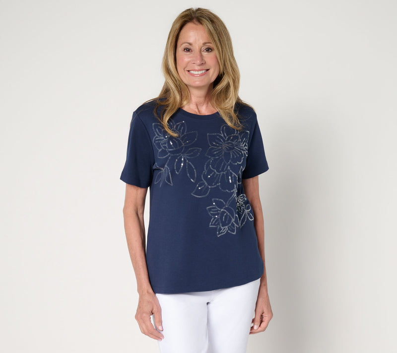 Isaac Mizrahi Live! Easy Fit Cotton Crew Neck Sequin T-Shirt — View 11