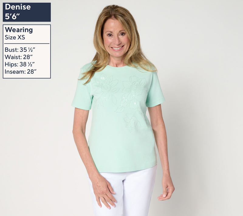 Isaac Mizrahi Live! Easy Fit Cotton Crew Neck Sequin T-Shirt — View 3